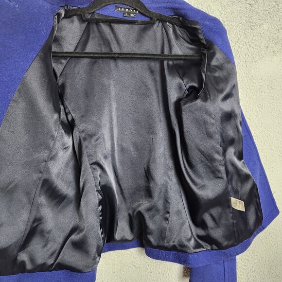 THEORY Coat Womens Size P US Size 0 Blue Shawl Collar Button Up 100% Virgin Wool - Picture 13 of 16